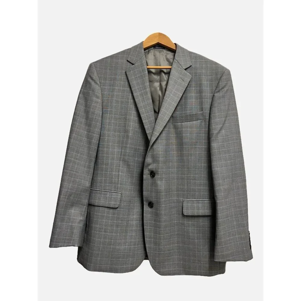 Stafford Classic Fit Travel Grey Glen Plaid Blazer Sport Coat Size 46R  2 Button